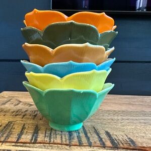 Vintage Lotus Flower Japanese Rice Bowls S/6